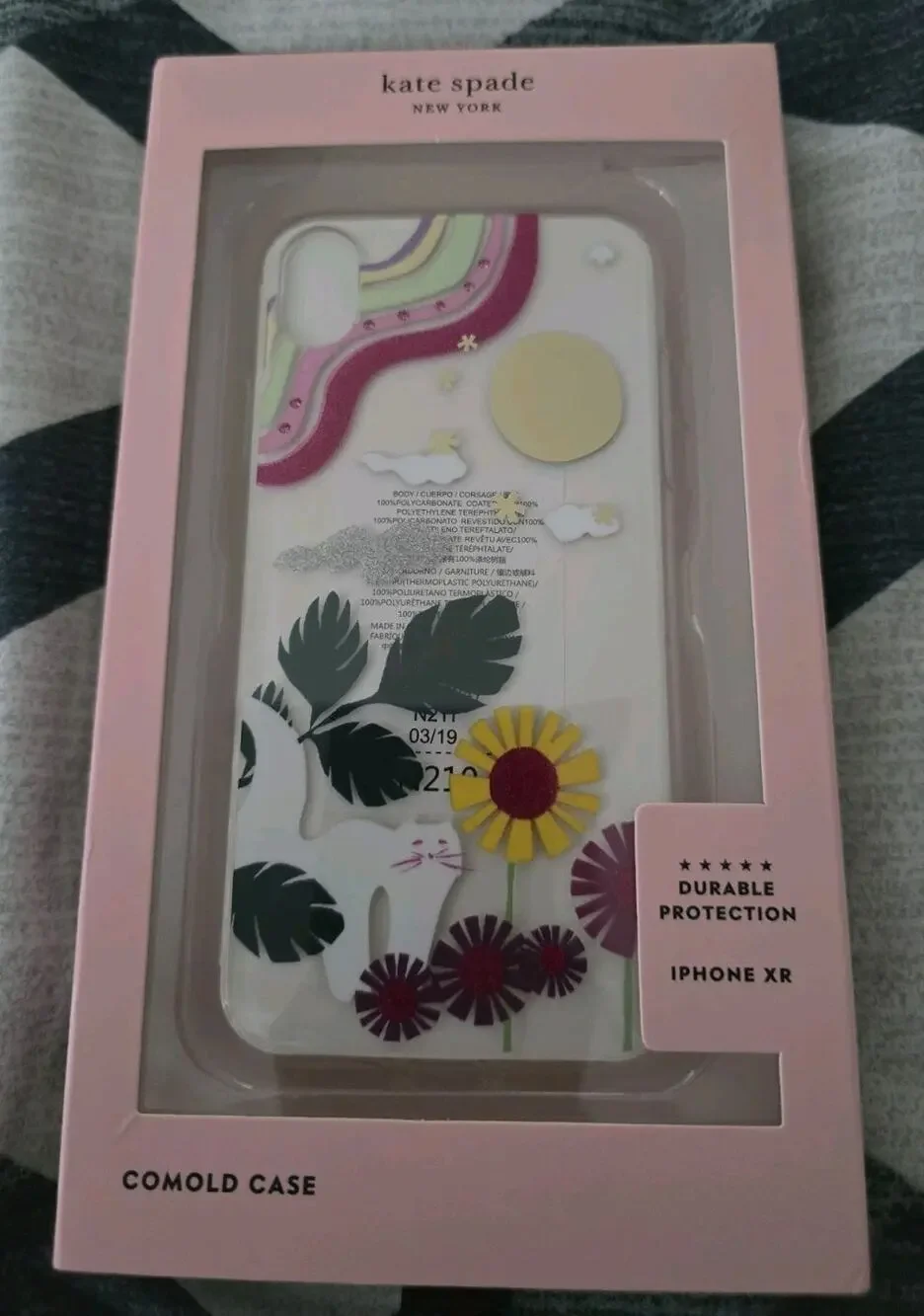 Kate Spade New York- Protective Hardshell Case for iPhone XR Glitter Garden Cat